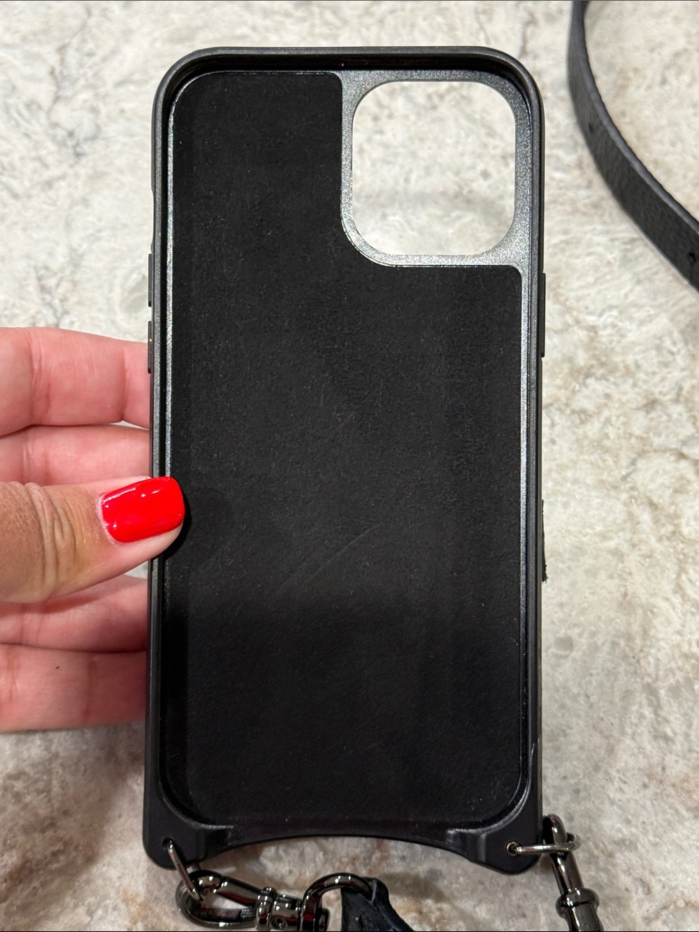 Bandolier Black Leather Crossbody Phone Case with Strap - Picture 8 of 11